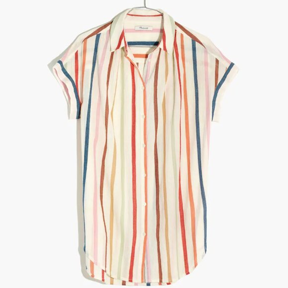 Madewell Gauze‎ Central Tunic Shirt in Rainbow Stripe, Size XXS, L8385 - Picture 3 of 8